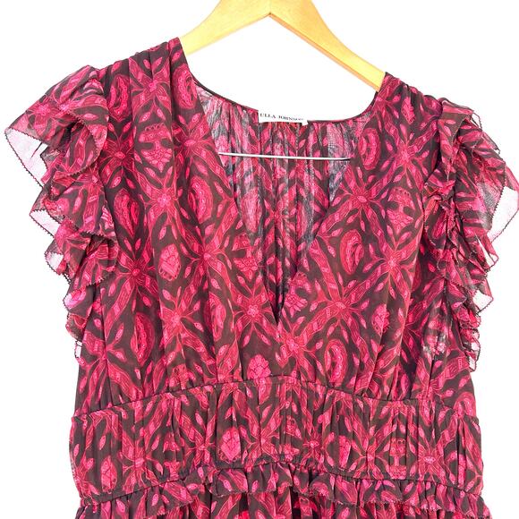Ulla Johnson Anika Ruffle Midi Dress Red Fuchsia Dress Floral 10 Silk - Picture 7 of 11